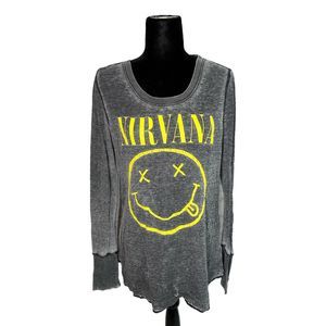 Nirvana Vintage Long Sleeve Gray Distressed Shirt, XL, Pre-owned